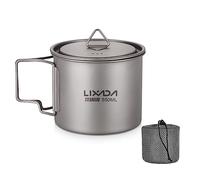 Lixada Ultralight Titanium Portable Titanium Water Cup with Lid and Folding Handle Outdoor Camping Kitchen Picnic