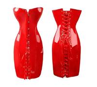 LIXIAAOOKWEDG Lace Up Faux Leather Corset Dress Wetlook PVC Strapless Bustier Dress Club Halloween Party Corselet,RED,7XL