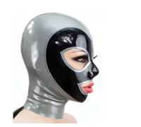 LIXIAAOOKWEDG Latex Hood Silver Stitching Black Back Mask Halloween Cosplay For Women,Silver,M