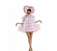LIXIAAOOKWEDG Sissy Lockable Soft White Satin Dress Uniform Cross Dress,Pink,XXL