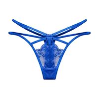LIXIAO Women's Sexy Lace V-Thong Embroidery Floral Briefs Low Waist Lingerie Transparent Knickers Open-Front Panties Temptation Underwear Blue