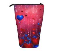 Lixlzh Abstract Heart Print Telescopic Standing Pencil Bag Polyester Pen Holder Stationery Office Organizer Box, Black, One Size, Art Deco