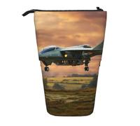 Lixlzh Aircraft Fighter Jets Print Telescopic Standing Pencil Bag Polyester Pen Holder Stationery Office Organizer Box, Black, One Size, Art Deco