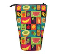 Lixlzh Art Style Fruit Print Telescopic Standing Pencil Bag Polyester Pen Holder Stationery Office Organizer Box, Black, One Size, Art Deco