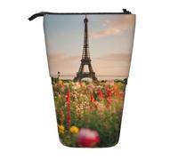 Lixlzh Beautiful Eiffel Tower Paris Print Telescopic Standing Pencil Bag Polyester Pen Holder Stationery Office Organizer Box, Black, One Size, Art Deco