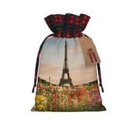 LIXLZH Beautiful Eiffel Tower Paris Printing Xmas Drawstring Gift Bag Reusable Christmas Wrapping Festive Needs Packaging Bags