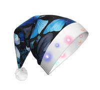 LIXLZH Blue Butterflies White Flowers Print Adult Led Christmas Hat Festive Party Accessory Santa Hats Holiday Celebrations