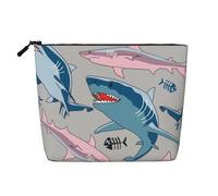 LIXLZH Blue Cartoon Fish Print Portable Travel Cosmetic Makeup Pouch Bag Single layer Makeup Organizer Zipper Pouch, Black, One Size, Black, One Size