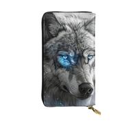 LIXLZH Blue Eyes Wolf Print Cash Wallet Women Men,Leather Coin Purse Credit Card Holder,Organizer Zipper Wallet, Black, One Size, Black, One Size