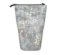Lixlzh Blue Grace Flora Print Telescopic Standing Pencil Bag Polyester Pen Holder Stationery Office Organizer Box, Black, One Size, Art Deco