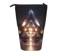 Lixlzh Blue Hexagons and Diamonds Print Telescopic Standing Pencil Bag Polyester Pen Holder Stationery Office Organizer Box, Black, One Size, Art Deco