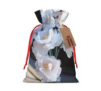 LIXLZH Blue White Flower Print Christmas Bag Drawstring Bags Women Men Xmas New Year Party Bags Party Favors Bag