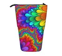 Lixlzh Bright Color Print Telescopic Standing Pencil Bag Polyester Pen Holder Stationery Office Organizer Box, Black, One Size, Art Deco