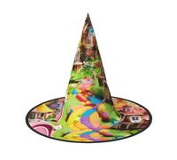 LIXLZH Candy Land Print Halloween Witch Hat Carnival Costume Accessory Cap Foldable For Parties Roleplaying, Black, 1