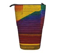 Lixlzh Colorful Brick Print Telescopic Standing Pencil Bag Polyester Pen Holder Stationery Office Organizer Box, Black, One Size, Art Deco