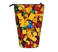 Lixlzh Colorful Brick Print Telescopic Standing Pencil Bag Polyester Pen Holder Stationery Office Organizer Box, Black, One Size, Art Deco