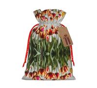 LIXLZH Colorful Tulips Print Christmas Bag Drawstring Bags Women Men Xmas New Year Party Bags Party Favors Bag