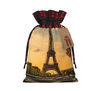 LIXLZH Eiffel Tower Paris Autumn Printing Xmas Drawstring Gift Bag Reusable Christmas Wrapping Festive Needs Packaging Bags
