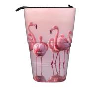 Lixlzh flamingos1 Print Telescopic Standing Pencil Bag Polyester Pen Holder Stationery Office Organizer Box, Black, One Size, Art Deco