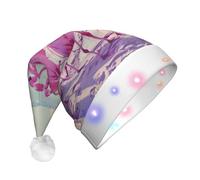 LIXLZH Flock Of Pink Flamingos On The Beach Print Adult Led Christmas Hat Festive Party Accessory Santa Hats Holiday Celebrations