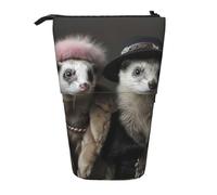 Lixlzh French Fashion Model Ferrets Print Telescopic Standing Pencil Bag Polyester Pen Holder Stationery Office Organizer Box, Black, One Size, Art Deco