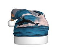 LIXLZH Funny Animal Dolphin Print Adult Unisex Christmas Hat Trim And Ball Festive For Xmas Party Holiday Headwear