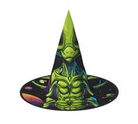 LIXLZH Green Alien Print Halloween Witch Hat Carnival Costume Accessory Cap Foldable For Parties Roleplaying, Black, 3 PCS