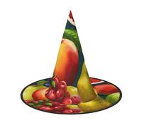 LIXLZH Healthy Food Print Halloween Witch Hat Carnival Costume Accessory Cap Foldable For Parties Roleplaying, Black, 3 PCS