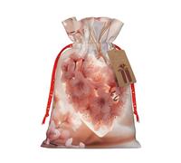 LIXLZH Heart Shaped Flower Print Christmas Bag Drawstring Bags Women Men Xmas New Year Party Bags Party Favors Bag