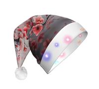LIXLZH Japanese Cherry Flowers Print Adult Led Christmas Hat Festive Party Accessory Santa Hats Holiday Celebrations