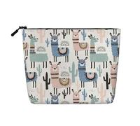 LIXLZH Llama Alpaca Cactus Print Portable Travel Cosmetic Makeup Pouch Bag Single layer Makeup Organizer Zipper Pouch, Black, One Size, Black, One Size