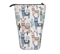 Lixlzh Llama Alpaca Cactus Print Telescopic Standing Pencil Bag Polyester Pen Holder Stationery Office Organizer Box, Black, One Size, Art Deco