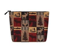 LIXLZH Lodge Bear Deer Fish Print Portable Travel Cosmetic Makeup Pouch Bag Single layer Makeup Organizer Zipper Pouch, Black, One Size, Black, One Size