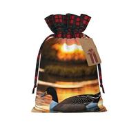 LIXLZH Loon Nature Bird Printing Xmas Drawstring Gift Bag Reusable Christmas Wrapping Festive Needs Packaging Bags