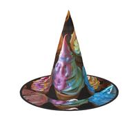 LIXLZH Many Colored Ice Cream Print Halloween Witch Hat Carnival Costume Accessory Cap Foldable For Parties Roleplaying, Black, 1