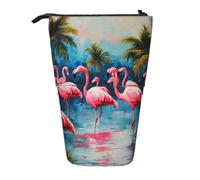 Lixlzh Many Flamingoes painting Print Telescopic Standing Pencil Bag Polyester Pen Holder Stationery Office Organizer Box, Black, One Size, Art Deco