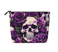LIXLZH many Purple Rose Skull Print Portable Travel Cosmetic Makeup Pouch Bag Single layer Makeup Organizer Zipper Pouch, Black, One Size, Black, One Size