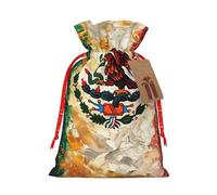 LIXLZH Mexican American Bald eagle Flag Print Christmas Bag Drawstring Bags Women Men Xmas New Year Party Bags Party Favors Bag