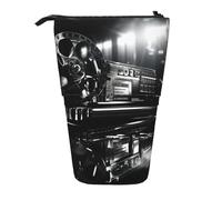 Lixlzh Movies Clapperboard Print Telescopic Standing Pencil Bag Polyester Pen Holder Stationery Office Organizer Box, Black, One Size, Art Deco