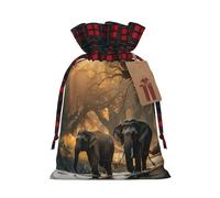 LIXLZH Nature Elephants Printing Xmas Drawstring Gift Bag Reusable Christmas Wrapping Festive Needs Packaging Bags