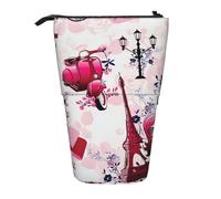 Lixlzh Paris Eiffel Tower France Print Telescopic Standing Pencil Bag Polyester Pen Holder Stationery Office Organizer Box, Black, One Size, Art Deco