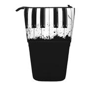 Lixlzh Piano Print Telescopic Standing Pencil Bag Polyester Pen Holder Stationery Office Organizer Box, Black, One Size, Art Deco