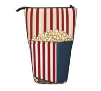 Lixlzh Popcorn Print Print Telescopic Standing Pencil Bag Polyester Pen Holder Stationery Office Organizer Box, Black, One Size, Art Deco