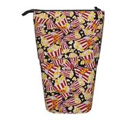 Lixlzh Popcorn Print Print Telescopic Standing Pencil Bag Polyester Pen Holder Stationery Office Organizer Box, Black, One Size, Art Deco