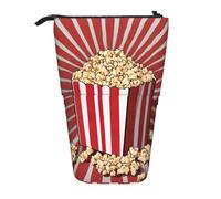 Lixlzh Popcorn Print Print Telescopic Standing Pencil Bag Polyester Pen Holder Stationery Office Organizer Box, Black, One Size, Art Deco