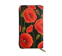 LIXLZH poppy flowers Print Cash Wallet Women Men,Leather Coin Purse Credit Card Holder,Organizer Zipper Wallet, Black, One Size, Black, One Size