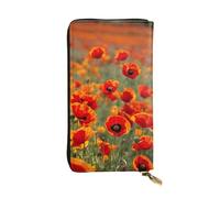 LIXLZH poppy flowers Print Cash Wallet Women Men,Leather Coin Purse Credit Card Holder,Organizer Zipper Wallet, Black, One Size, Black, One Size