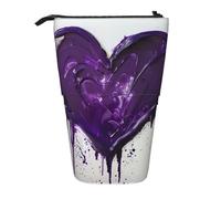 Lixlzh purple love Print Telescopic Standing Pencil Bag Polyester Pen Holder Stationery Office Organizer Box, Black, One Size, Art Deco