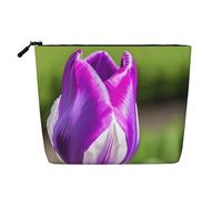 LIXLZH Purple Tulip Print Portable Travel Cosmetic Makeup Pouch Bag Single layer Makeup Organizer Zipper Pouch, Black, One Size, Black, One Size