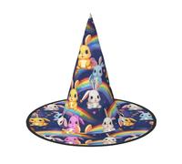 LIXLZH Rainbow Rabbit Print Halloween Witch Hat Carnival Costume Accessory Cap Foldable For Parties Roleplaying